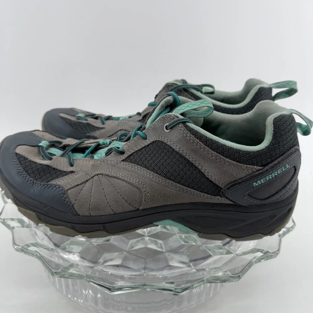 Merrell Turbulence Womens Hiking Shoes Grey Teal Suede Mesh Trail Sneakers 10